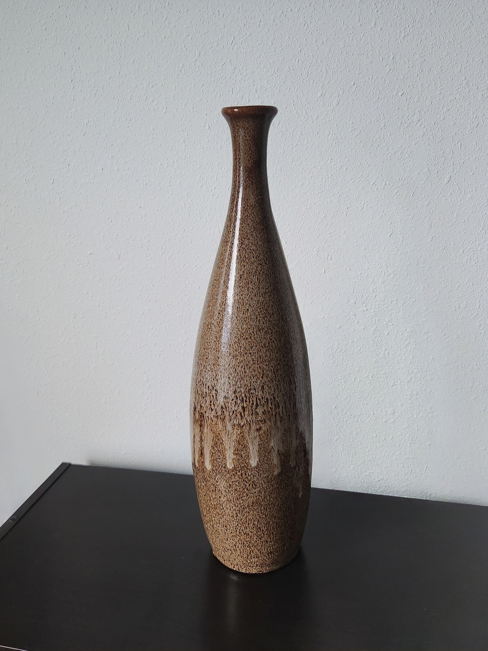 Tan and Brown Drip-Glazed Ceramic Vase